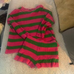 Pink Lily Pink and Green Striped Sweater Set